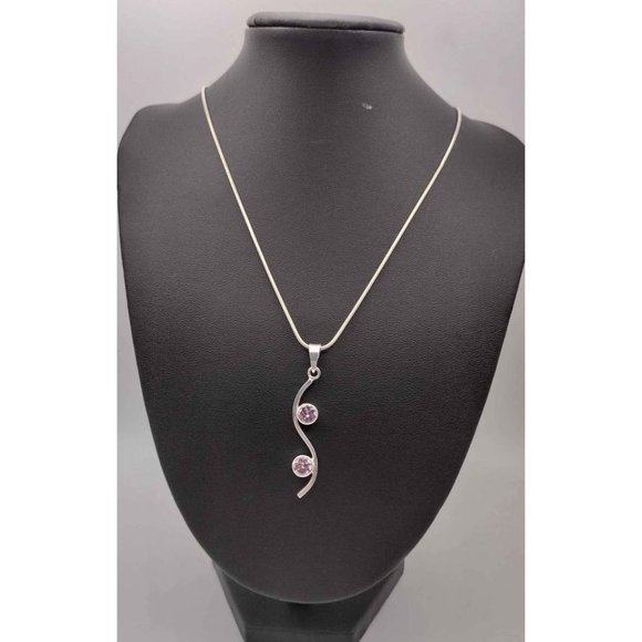 Jewelry - Sterling Silver Pendant Necklace with Pink Gemstones.  16" Chain.